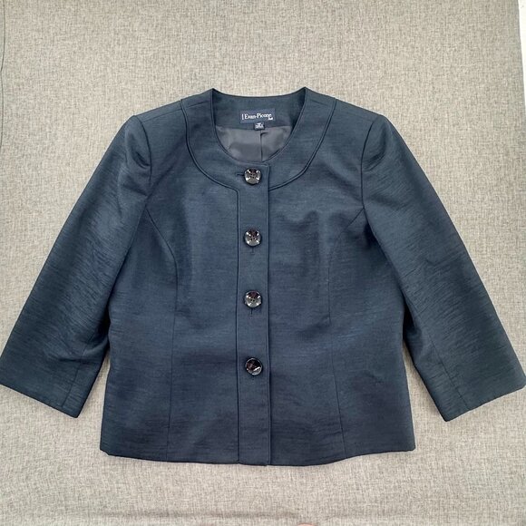 Evan Picone Blazer Navy Blue  16 Petite 3/4th Sleeves‎ Lined buttons Polyester - Picture 1 of 11